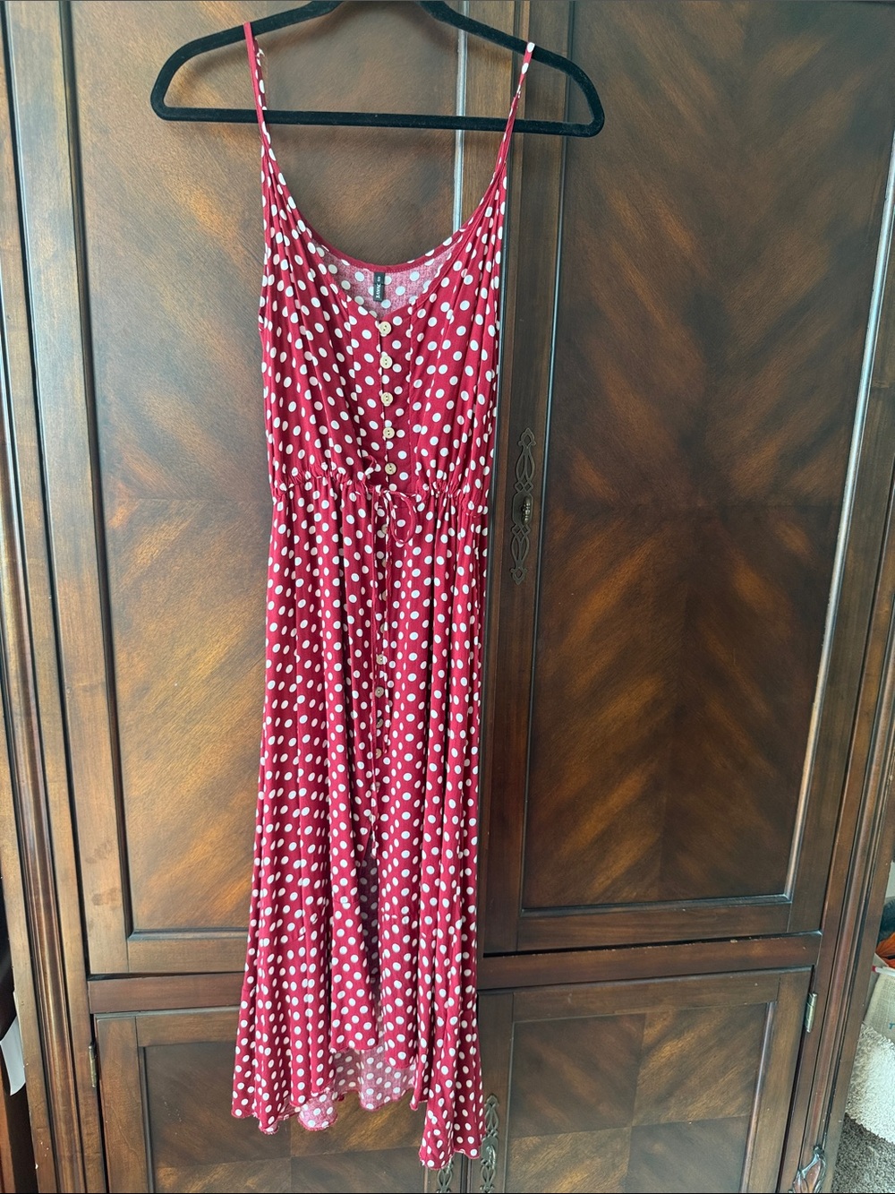 Red Polka Dot Button-Front Maxi Dress